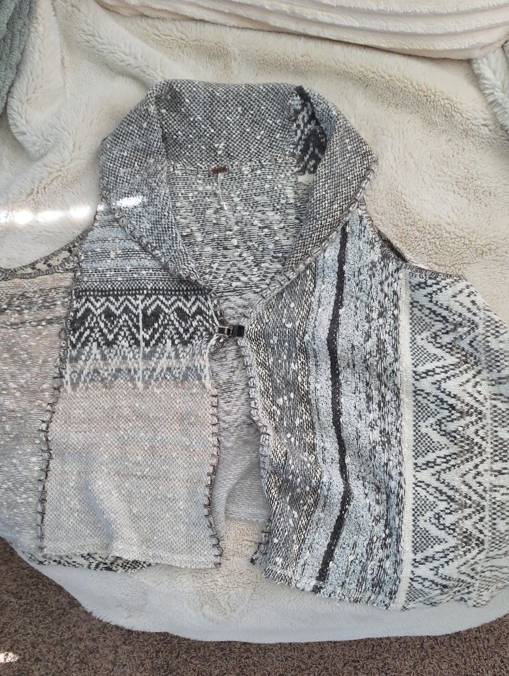 Free People Oversized Shawl Cardigan in Black and Gray Pattern